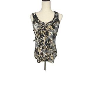 j.t.b. black tan gray linked round neck sleeveless blouse shell women's small